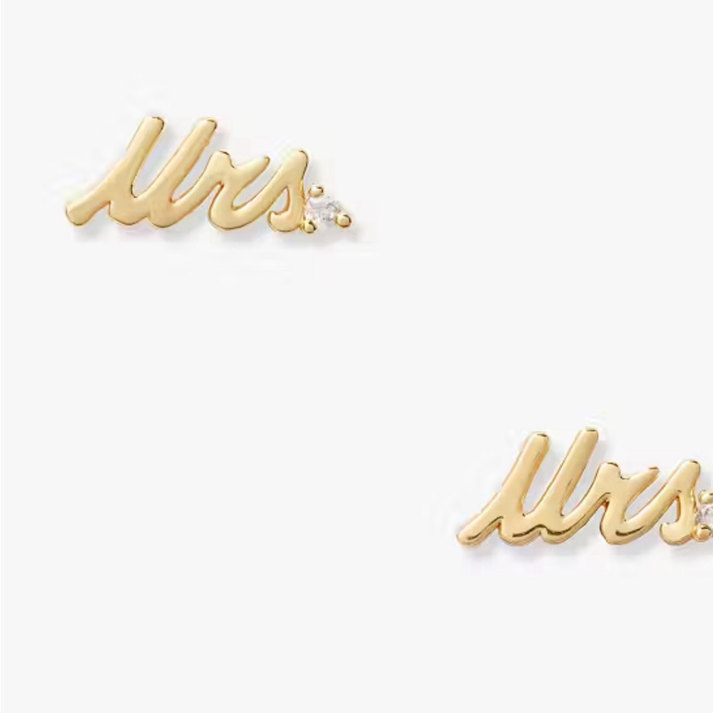 - Kate Spade “Mrs” Gold Stud Earrings